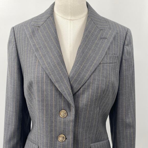 Brooks Brothers Pinstripe Blazer Wool Single Breasted Button Down Grey Womens 4 - Picture 3 of 7